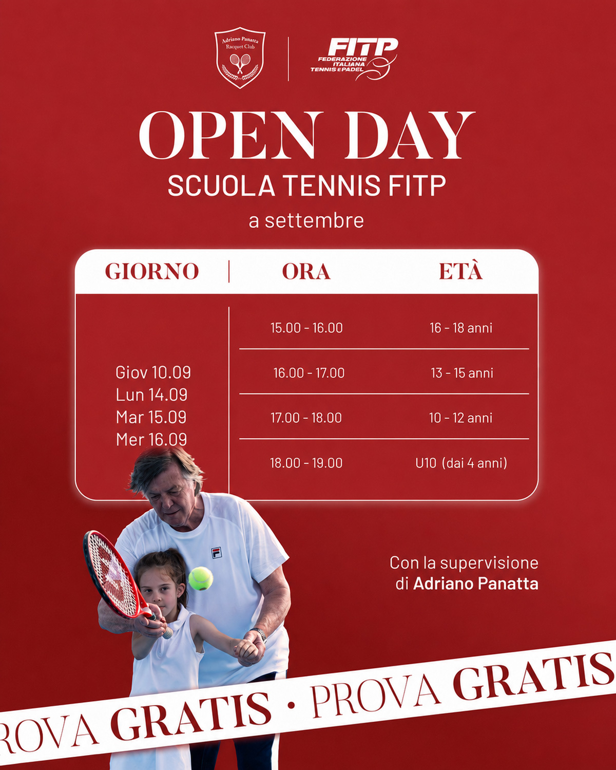 open day scuola tennis a treviso panatta